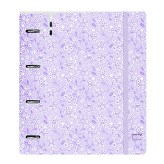 Safta Carpeta con 4 Anillas 35mm - Tapa de Plastico - Recambio 100 Hojas - Cierre Elastico - Ranura para Boligrafo - Solapa Interior - 270x40x320mm - Color Morado