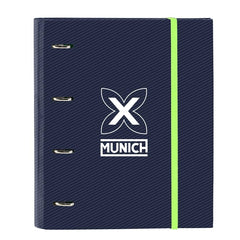 Safta Munich Blue Indigo Carpeta con 4 Anillas 35mm - Tapas Duras Forradas - Recambio 100 Hojas - Cuadriculas 5x5mm - Cierre Elastico - Separadores Internos - 270x35x320mm - Color Azul Marino