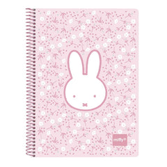Safta Miffy Flores Cuaderno Espiral - Formato Cuarto - 80 Hojas Cuadriculado 4x4mm - Papel 80g/m2 - Tapas Duras - 155x10x220mm - Color Rosa