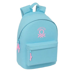 Safta Benetton Basics Celeste Mochila para Portatil hasta 14.1" - Bolsillo para Tablet - Tirador Doble - Hombreras Ergonomicas - Espalda Transpirable - 310x160x410mm - Color Azul Claro