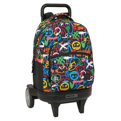 Safta Mochila con Carro - Ruedas Antivibracion Ultrasilenciosas - Bolsillo Frontal - Portabotellas - Tirador Doble - Hombreras Acolchadas - Incluye Tarjeta ID - 33L - 330x220x450mm - Multicolor