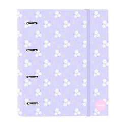 Safta Bouquet Carpeta con 4 Anillas 35mm - Tapas Duras Forradas - Recambio 100 Hojas - Cierre Elastico - Incluye Separadores - Hojas de 80g/m2 - 270x35x320mm - Color Violeta