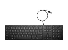 HP 320K Teclado USB - Teclas Silenciosas de Bajo Perfil 2.0 mm - Tecla Copilot IA - LED de Bloq Mayus/Bloq Num - Inclinacion Ajustable 0â€‘6Â° - Fabricado con 75% Plastico Reciclado - Color Negro