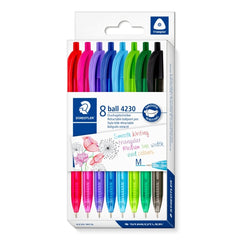 Staedtler 4230 M Pack con 8 Boligrafos Retractiles - Punta 1mm - Ancho de Linea Medio - DiseÃ±o Triangular - Colores Surtidos