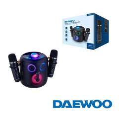 Daewoo DW3008 Altavoz Karaoke Portatil Bluetooth 5.4 de 15W - 2 Microfonos Inalambricos - Luces LED - Radio FM - USB/SD/Aux - Bateria 1800mAh - Carga USBâ€‘C - Asa de Transporte y Soporte para Movil - Color Negro