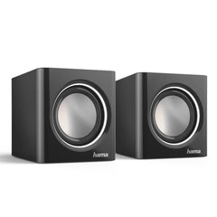 Hama Altavoces de Sobremesa - Cable 7cm - Frecuencia hasta 20GHz - Jack 3.5mm - 7x7x7cm - Color Negro y Plata