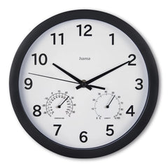 Hama Malta Reloj de Pared Analogico - Termometro - Higrometro - Silencioso - Funciona con 1 Pila AA - 25x4cm - Color Negro