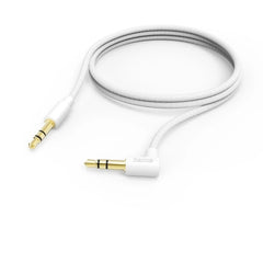 Hama Cable de Audio Acodado 90Âº - Jack 3.5mm Macho - Longitud 0.5m - Estereo - Contactos Chapados en Oro - Color Blanco