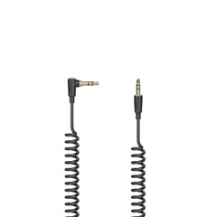 Hama Essential Cable de Audio en Espiral Acodado 90Âº - Longitud 1.5m - Estereo - Jack 3.5mm Macho - Color Negro