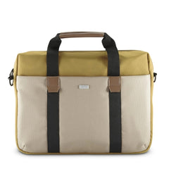 Hama Silvan Maletin para Portatiles hasta 14.1" - Poliester Reciclado - Bolsillo Frontal - Interior Acolchado - 39x5x31cm - Color Beige y Amarillo