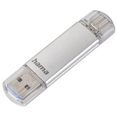 Hama Laeta Memoria Pendrive USB 3.0 con Tapa - 32GB de Capacidad - 40Mb/s de Transferencia - Funcion OTG - USB-C - USB-A - Cuerpo Metalico - Color Plata