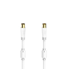 Hama Essential Cable Coaxial de Antena Macho/Hembra - Longitud 0.75m - Terminales Chapados en Oro - Triple Blindaje - Apantallamiento 100dB - Impedancia 75Ohm - Color Blanco