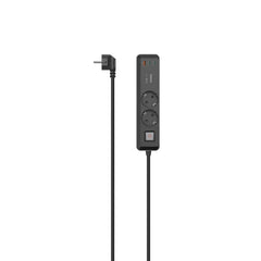 Hama Regleta Alimentacion con 5 Tomas - Potencia Maxima 3680W - Cable 1.4m - 2x Schuko - 2x USB-C - 1x USB-A - Interruptor de Encendido - Enchufe Schuko en Angulo - 5.3x4x22cm - Color Negro