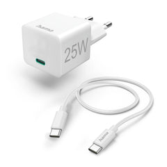 Hama Cargador de Pared - Potencia 25W - Cable 1.5m - USB-C - Power Delivery - Qualcomm - Color Blanco