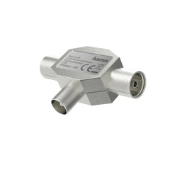 Hama Essential Divisor de Antenas - Coaxial Hembra x2 - Coaxial Macho - Metalico - Color Plata