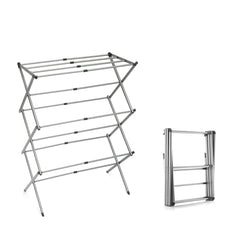 Innovagoods Cloxy Tendedero Metalico Extensible con 3 Alturas - 11 Barras - Soporta hasta 12kg - Plegable - Resistente al Agua - 43x10x38cm - Color Gris