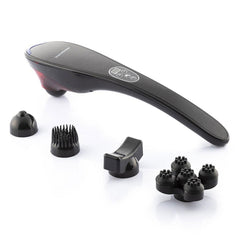 Innovagoods Masfin Masajeador de Mano Recargable - 16W - Bateria 1800mAh - Cable 95cm - Recargable - 5 Cabezales Intercambiables - Funcion Calor Infrarrojo - 11x45x8cm - Color Negro