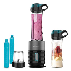 Cecotec Power Titanium Fresh and Go Batidora de Vaso - 650W - Â 2 Vasos de 600ml - Tubos Refrigeradores Incluidos - 4 Cuchillas Recubiertas de Titanio - Picahielos - Color Negro y Gris
