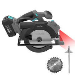 Cecotec DirectPrecission 8000 Vision Sierra Circular Inalambrico - Bateria 4Ah 20V - Disco de 165mm - Corte hasta 57mm - Inclinacion hasta 45Âº - Guia Laser Integrada - Color Negro y Gris
