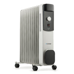 Blaupunkt Radiador de Aceite - Potencia 2500W - Termostato Regulable - Ruedas - Recogecable - Indicador Luminoso - Color Blanco y Negro