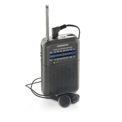 Daewoo DW1008 Radio Portatil AM/FM - Antena Telescopica y Sintonizacion Analogica Precisa - Altavoz Integrado - Salida Auriculares Jack 3.5mm - Compacto y Ligero para Uso Diario - Color Gris