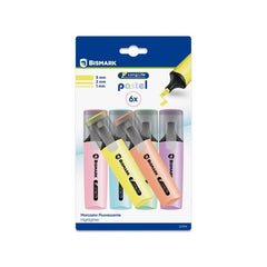 Bismark Long-Life Pack de 6 Marcadores Fluorescente Pastel - Tinta de Secado Rapido - Punta Biselada - Ideal para Subrayar y Resaltar - DiseÃ±o Ergonomico - Alta Durabilidad