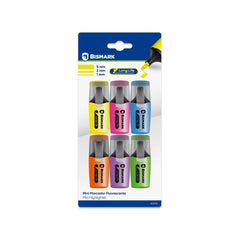 Bismark Long-Life Pack de 6 Mini Marcadores Fluorescentes Neon - Tinta de Secado Rapido - Punta Biselada - Ideal para Subrayar y Resaltar - DiseÃ±o Ergonomico - Alta Durabilidad