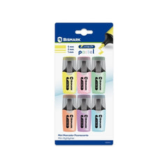 Bismark Long-Life Pack de 6 Mini Marcadores Fluorescentes Pastel - Tinta de Secado Rapido - Punta Biselada - Ideal para Subrayar y Resaltar - DiseÃ±o Ergonomico - Alta Durabilidad