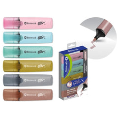 Bismark Pack de 6 Marcadores Fluorescentes Glitter - 3x Pastel y 3x Metalizados - Tinta de Secado Rapido - Punta Biselada - Ideal para Subrayar y Resaltar - DiseÃ±o Ergonomico