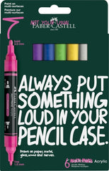 Faber-Castell Multimark Acrylic Pack con 6 Rotuladores Acrilicos Doble Punta - Puntas Redondas de 1mm y 3mm - Tinta Acrilica a Base de Agua - Colores Vibrantes Surtidos