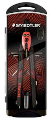 Staedtler Norix 555 Compas Metalico Escolar de Precision - Mecanismo Pulsador y Ajuste por Rueda Central - Color Rojo/Negro