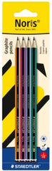 Staedtler Noris 120 Pack con 4 Lapices de Grafitito Hexagonales HB - Resistencia a la Rotura - Madera de Bosques Sostenibles - Colores del Cuerpo Surtidos