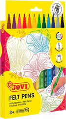 Jovi Felt Pens Estuche de 12 Rotuladores - Punta de 2mm - Amplia Variedad de Tonos - Tinta de Gran Fijacion - Capuchon de Seguridad Ventilado - Colores Surtidos