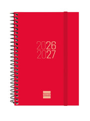 Finocam Espir Agenda Escolar 26/27 en Catalan - Semana Vista Horizontal - Formato E8 - 120x171mm - Tapas de Polipropileno - Papel de 80g/m2 - Espiral - Esquinas Microperforadas - Color Rojo