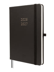 Finocam Minimal Agenda de Tapa Dura Internacional - 18 Meses - Semana Vista Horizontal - Formato M5 - 140x190mm - Papel Crema de 80g/m2 - Bolsillo Interior - Cierre con Goma - Color Negro