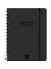 Finocam Ikon Agenda de Espiral Internacional - 16 Meses - Semana Vista Vertical - Formato E10 - 155x212mm - Tapas de PP - Papel de 80g/m2 - Goma Elastica - Adhesivos Tematicos - Color Negro