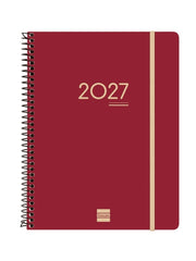 Finocam Ikon Agenda de Espiral Internacional - 16 Meses - Semana Vista Vertical - Formato E10 - 155x212mm - Tapas de Polipropileno - Papel de 80g/m2 - Goma Elastica - Color Burdeos