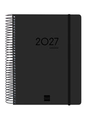 Finocam Ikon Agenda de Espiral Internacional - 16 Meses - 1 Dia por Pagina - Formato E10 - 155x212mm - Tapas de Polipropileno - Papel de 70g/m2 - Goma Elastica - Adhesivos Tematicos - Color Negro