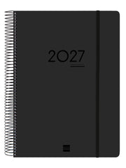 Finocam Ikon Agenda de Espiral Internacional - 16 Meses - 1 Dia por Pagina - Formato E40 - 210x297mm - Tapas de Polipropileno - Papel de 70g/m2 - Goma Elastica - Adhesivos Tematicos - Color Negro