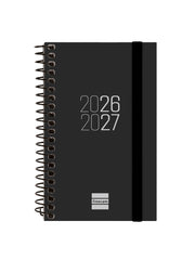 Finocam Espir Agenda Escolar 26/27 - Semana Vista Horizontal - Formato E3 - 79x127mm - Tapas de Polipropileno - Papel de 80g/m2 - Espiral Metalica - Esquinas Microperforadas - Color Negro