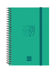 Finocam Espir Agenda Escolar 26/27 - Semana Vista Horizontal - Formato E8 - 120x171mm - Tapas de Polipropileno - Papel de 80g/m2 - Espiral Metalica - Esquinas Microperforadas - Color Verde