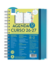 Finocam Magistral Agenda Escolar 26/27 - Semana Vista Horizontal - Formato 4Âº - 155x212mm - Tapas de Polipropileno - Papel de 80g/m2 - Espiral Metalica - Esquinas Microperforadas - Color Azul