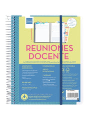 Finocam Organizacion Planificador de Reuniones sin Fechar para Docentes - Formato 4Âº - 155x212mm - Tapas de Polipropileno - Papel de 80g/m2 - Espiral Metalica - Color Azul
