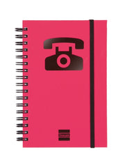 Finocam Phone Indice Telefonico - Formato 8Âº - 100x150mm - Tapas de Carton Forrado - Papel de 120g/m2 - Cierre con Goma Elastica - Espiral Doble Metalica - Color Magenta