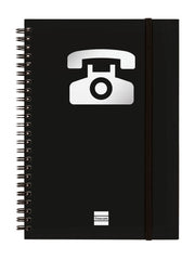 Finocam Phone Indice Telefonico - Formato A5 - 148x210mm - Tapas de Carton Forrado - Papel de 120g/m2 - Cierre con Goma Elastica - Espiral Doble Metalica - Color Negro
