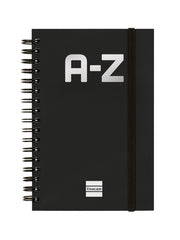 Finocam A-Z Indice Alfabetico - Formato 8Âº - 100x150mm - Tapas de Carton Forrado - Papel de 80g/m2 - Cierre con Goma Elastica - Espiral Doble Metalica - Color Negro