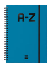 Finocam A-Z Indice Alfabetico - Formato A5 - 148x210mm - Tapas de Carton Forrado - Papel de 80g/m2 - Cierre con Goma Elastica - Espiral Doble Metalica - Color Azul