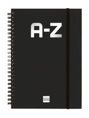 Finocam A-Z Indice Alfabetico - Formato A5 - 148x210mm - Tapas de Carton Forrado - Papel de 80g/m2 - Cierre con Goma Elastica - Espiral Doble Metalica - Color Negro