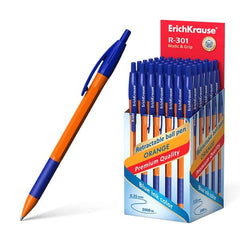 Erichkrause R-301 Naranja Matic&Grip Boligrafo Retractil - Punta de 07mm - Trazo de 0.35mm - Grip de Goma - Tinta de Secado Rapido - Color Azul