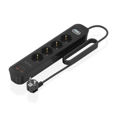 Aisens Regleta con 4 Tomas Schuko - 2xUSB-C - 2xUSB-A - Cable de 1.4m - Interruptor con Indicador LED - Power Delivery - Qualcomm 3.0 - Color Negro